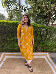 Mustard Full embroidered Long kurta