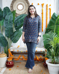Blue Lotus Handblock Modal Silk Kurti