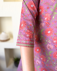Onion Pink Floral Suit Set sleeve detail by Sanskritam