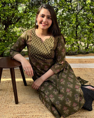 Mehendi green sanganeri yoke kurta