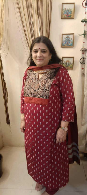 Maroon Bindi Yoke kurta