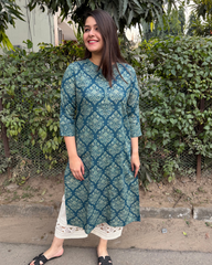 Dusky teal printed kurta