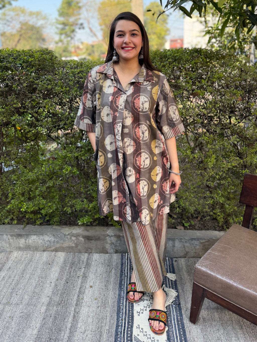 Brown Bagru Coord Set by MySanskritam