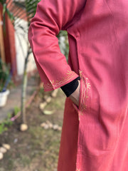 Peach embroidered Phiran (Loose fitting)
