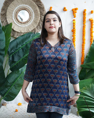 Blue Lotus Handblock Modal Silk Kurti