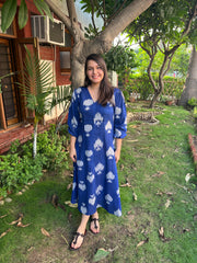 Royal Blue Ikkat Dress (with pocket) - MYSANSKRITAM