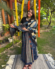 Indigo Multi kali skirt with Ajrakh cotton duppata