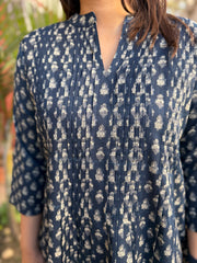 Indigo Sanganeri pintucks top