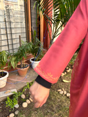 Peach embroidered Phiran (Loose fitting)