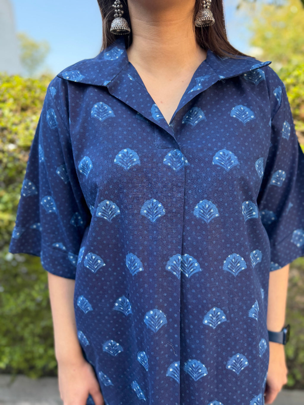 Indigo Dots Top Close Up by MySanskritam