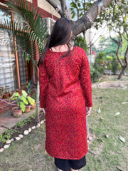 Red Floral woollen Kurta