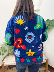 Blue abstract Suzani jacket