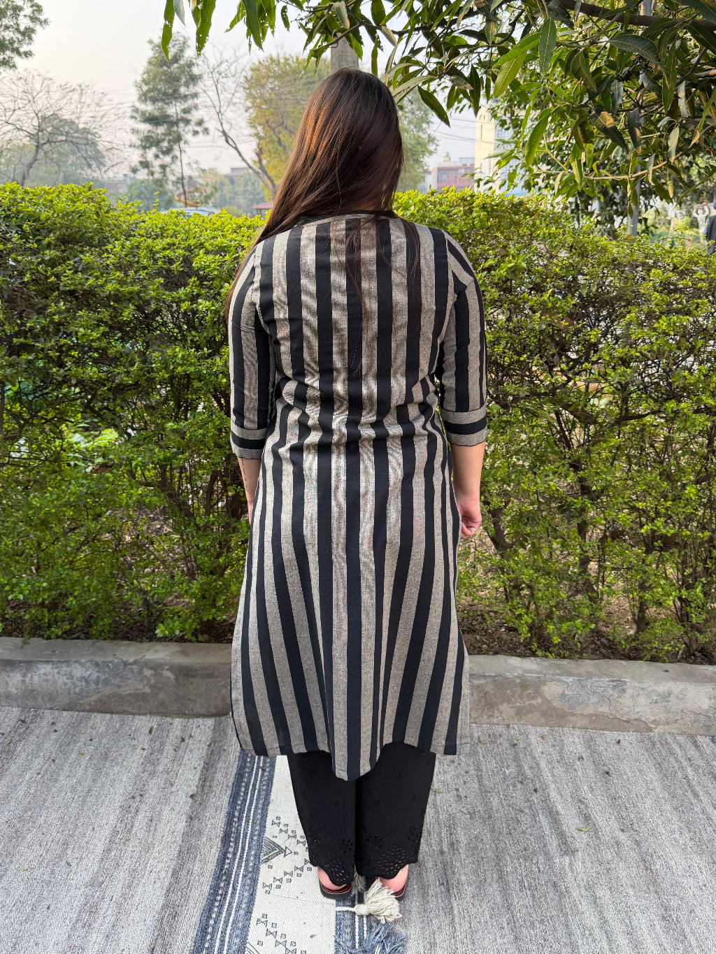 Sutra Stripe Kurta from the back by MySanskritam