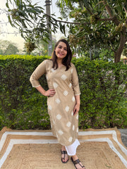 Beige Full embroidered Long kurta
