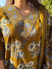 Mehendi green Full Suit Set neck detail by Sanskritam