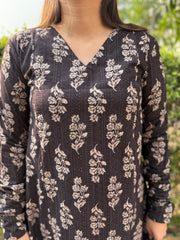 Brown handblock chudi sleeve Aline kurta