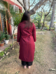 Maroon geometric woollen Kurta
