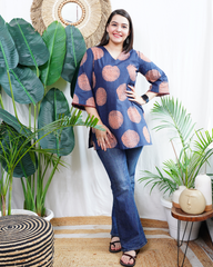 Navy circle print kurti