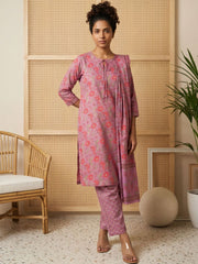 Pink Floral Cotton Suit Set