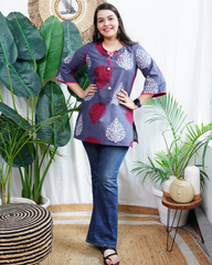 Grey circle handblock kurti