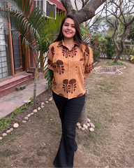 Brown Big Flower Shirt