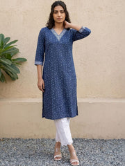 Indigo Blue Printed Straight Kurta