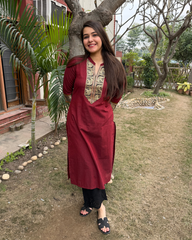 Maroon south cotton elephant border kurta