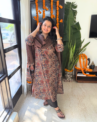 Brown aline kurta with Mulmul duppata