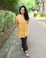 Mustard floral Pintucks top