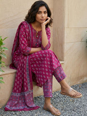 Magenta Ajrakh Cotton Suit Set