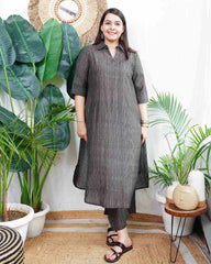 Brown lines muslin silk coord set