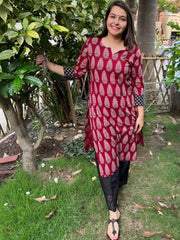 Maroon Ajrakh printed Kurta