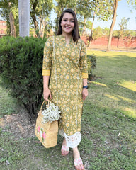 Mehendi floral handblock kurta