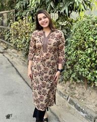 Brown orange flower kurta
