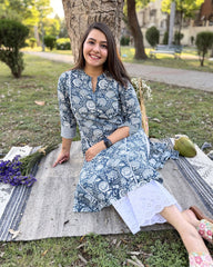 Blue floral handblock kurta