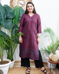 Wine embroidered kurta