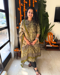 Leaf green floral kurta with duppata