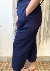 Dark Blue Slub Cotton Pants (37 inches length) - MYSANSKRITAM