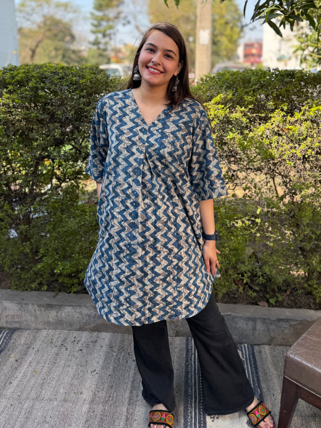 Indigo Zig Zag Bagru Top by MySanskritam