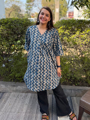 Indigo Zig Zag Bagru Top by MySanskritam