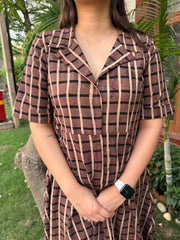 Brown Ajrakh handblock printed dress