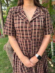 Brown Ajrakh handblock printed dress