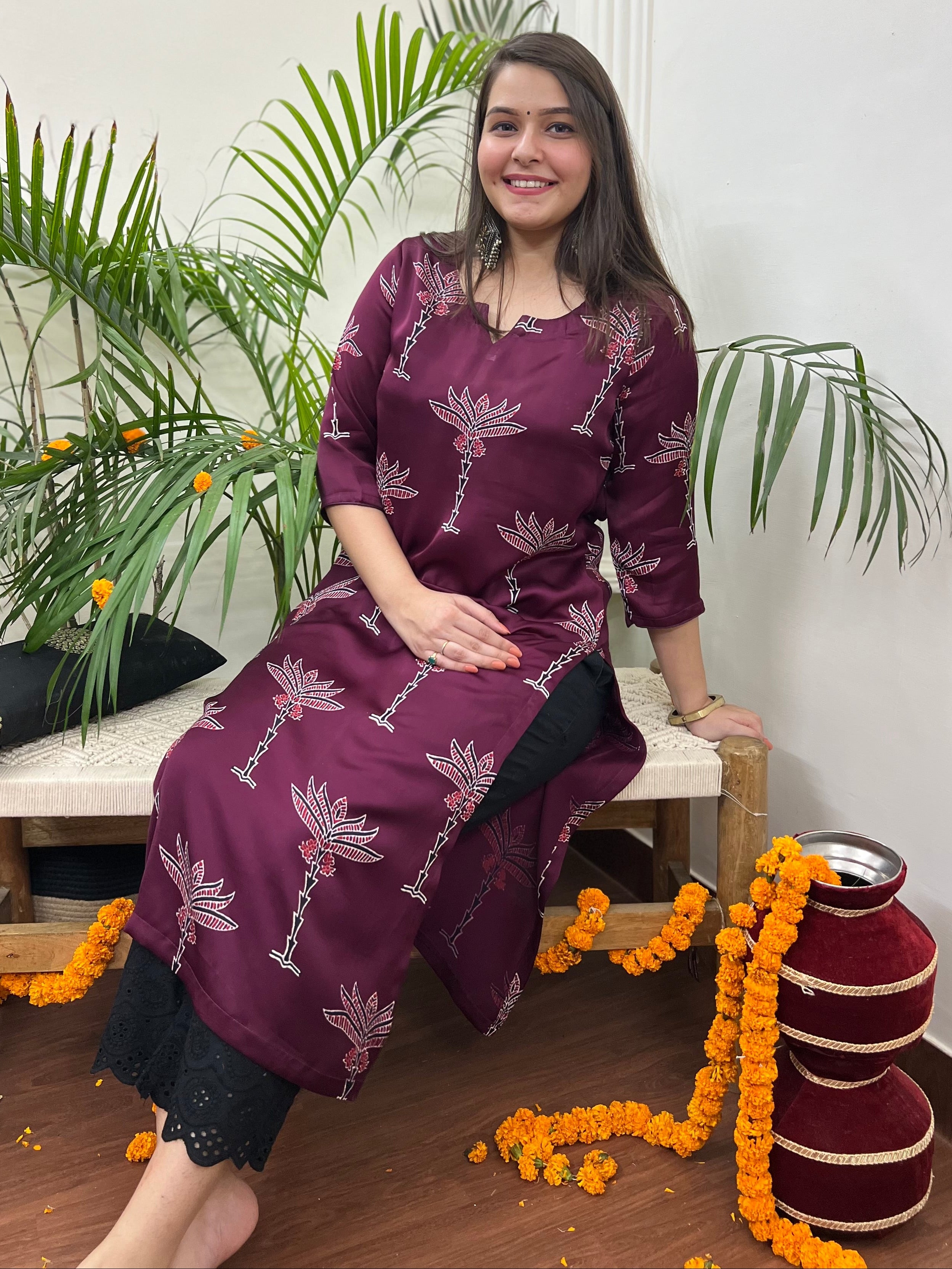 Premium Modal Wine Tree long kurta - MYSANSKRITAM