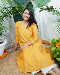 Haldi Textured Chanderi Aline kurta
