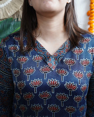 Blue Lotus Handblock Modal Silk Kurti