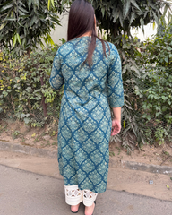 Dusky teal printed kurta