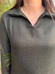 Green self design collar woollen kurta