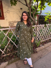 Leaf green embroidered Aline kurta