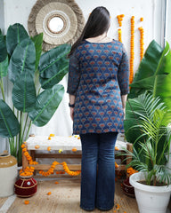 Blue Lotus Handblock Modal Silk Kurti