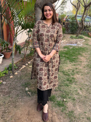 Ruhani Brown Rose Handblock Kurta